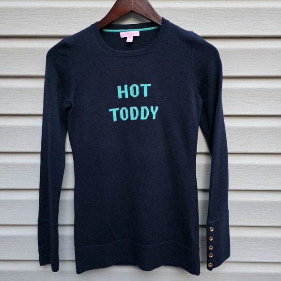 Lilly Pulitzer Sweaters - Lilly Pulitzer Hot Toddy Sweater XS Navy Blue Graphic Wool Blend‎ Slim Fit